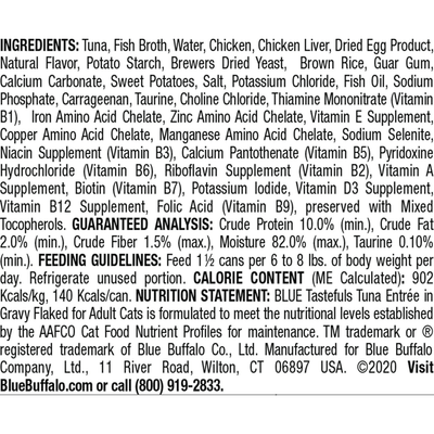 Blue Buffalo Tastefuls Tuna Entrée in Gravy Flaked Wet Cat Food - 156g - Canned Cat Food - Blue Buffalo - PetMax Canada