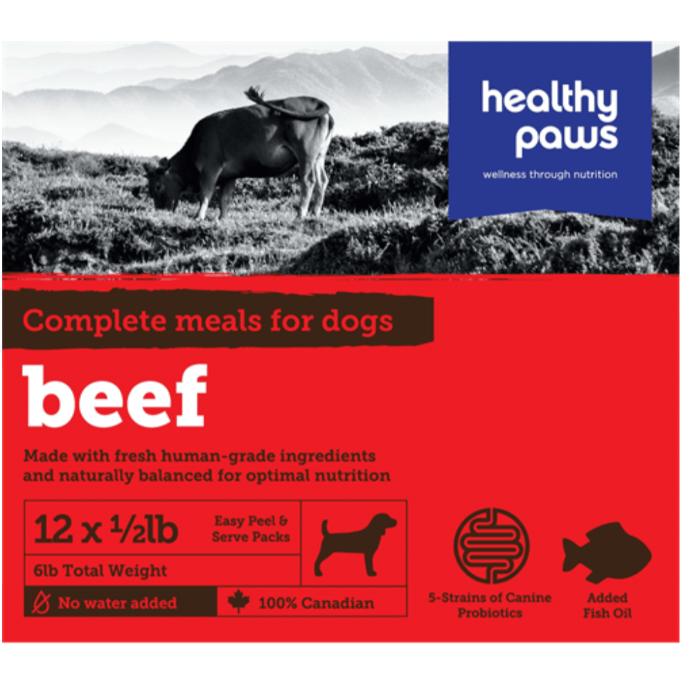 Healthy Paws Raw Dog Food Complete Dinner Beef Recipe - 16 x 226g - Raw Dog Food - Healthy Paws - PetMax Canada