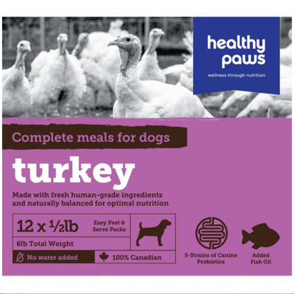 Healthy Paws Raw Dog Food Complete Dinner Turkey Recipe - 16 x 226g - Raw Dog Food - Healthy Paws - PetMax Canada