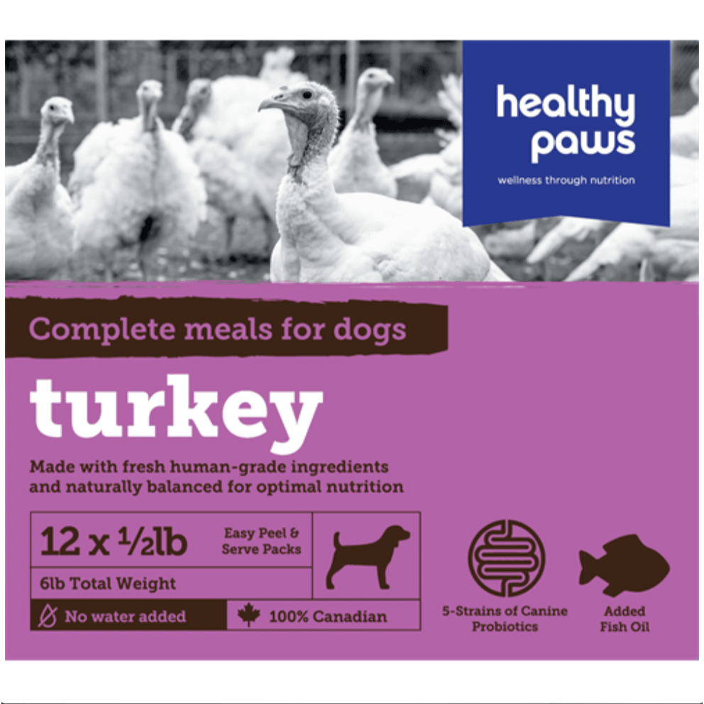 Healthy Paws Raw Dog Food Complete Dinner Turkey Recipe - 16 x 226g - Raw Dog Food - Healthy Paws - PetMax Canada