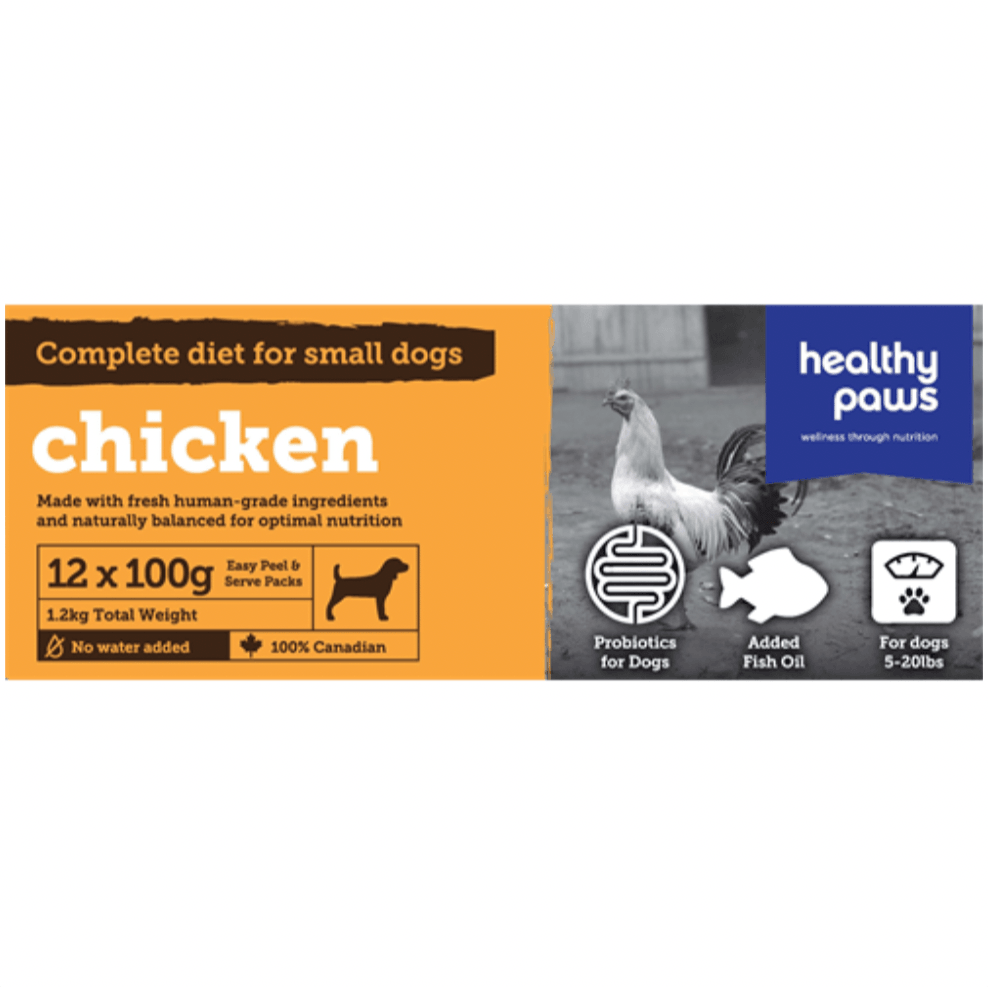 Healthy Paws Raw Dog Food Complete Small Dog Dinner Chicken Recipe - 12 x 100g - Raw Dog Food - Healthy Paws - PetMax Canada