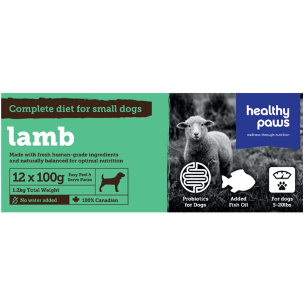 Healthy Paws Raw Dog Food Complete Small Dog Dinner Lamb Recipe - 12 x 100g - Raw Dog Food - Healthy Paws - PetMax Canada