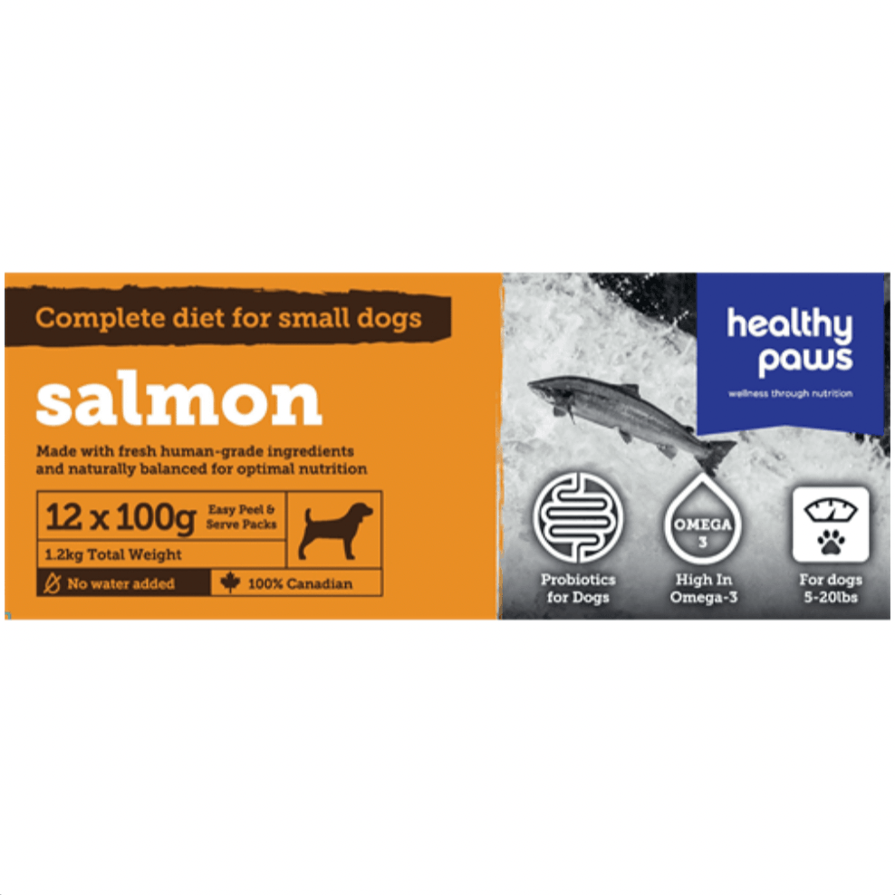 Healthy Paws Raw Dog Food Complete Small Dog Dinner Salmon Recipe - 12 x 100g - Raw Dog Food - Healthy Paws - PetMax Canada