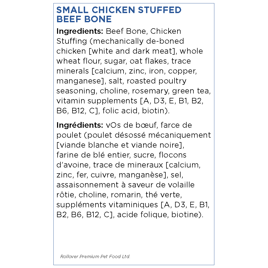 Rollover Stuffed Dog Bone Chicken - Small - Natural Chews - Rollover - PetMax Canada