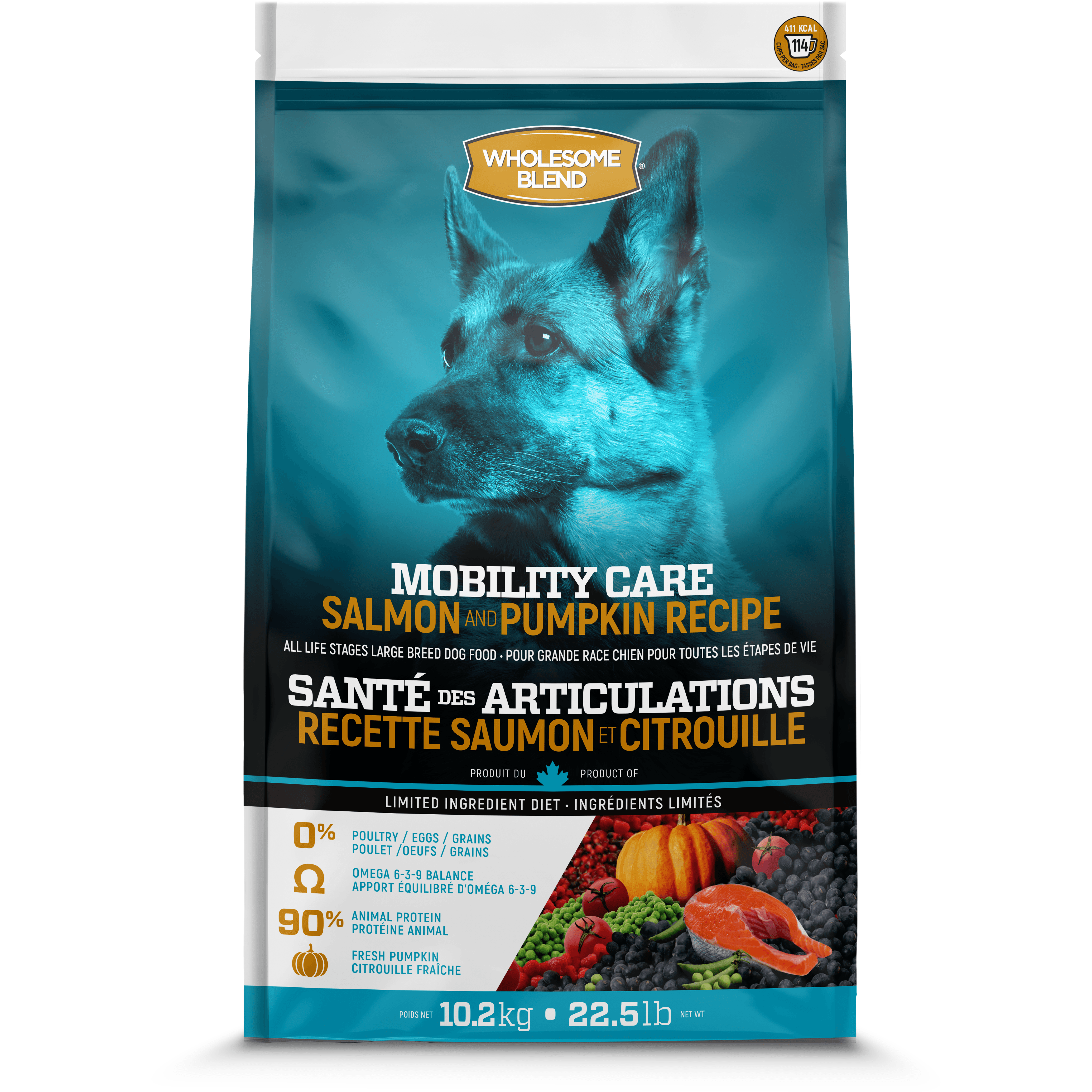Wholesome Blend Dog Food Large Breed Mobility Care Salmon and Pumpkin Recipe - 10.2 Kg - Dog Food - Wholesome Blend - PetMax Canada