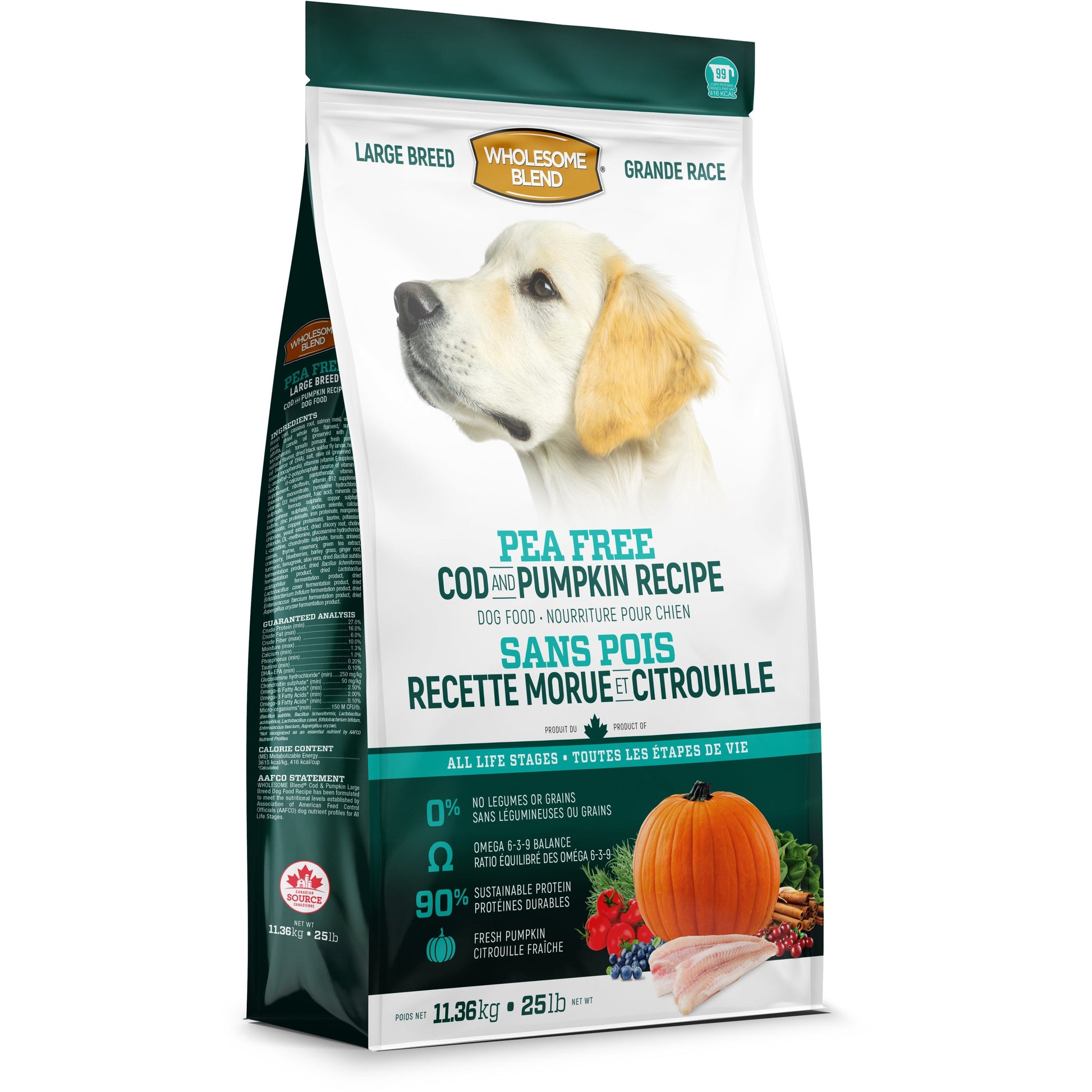 Wholesome Blend All Life Stages Pea Free Cod & Pumpkin Large Breed Dog Food  Dog Food  | PetMax Canada