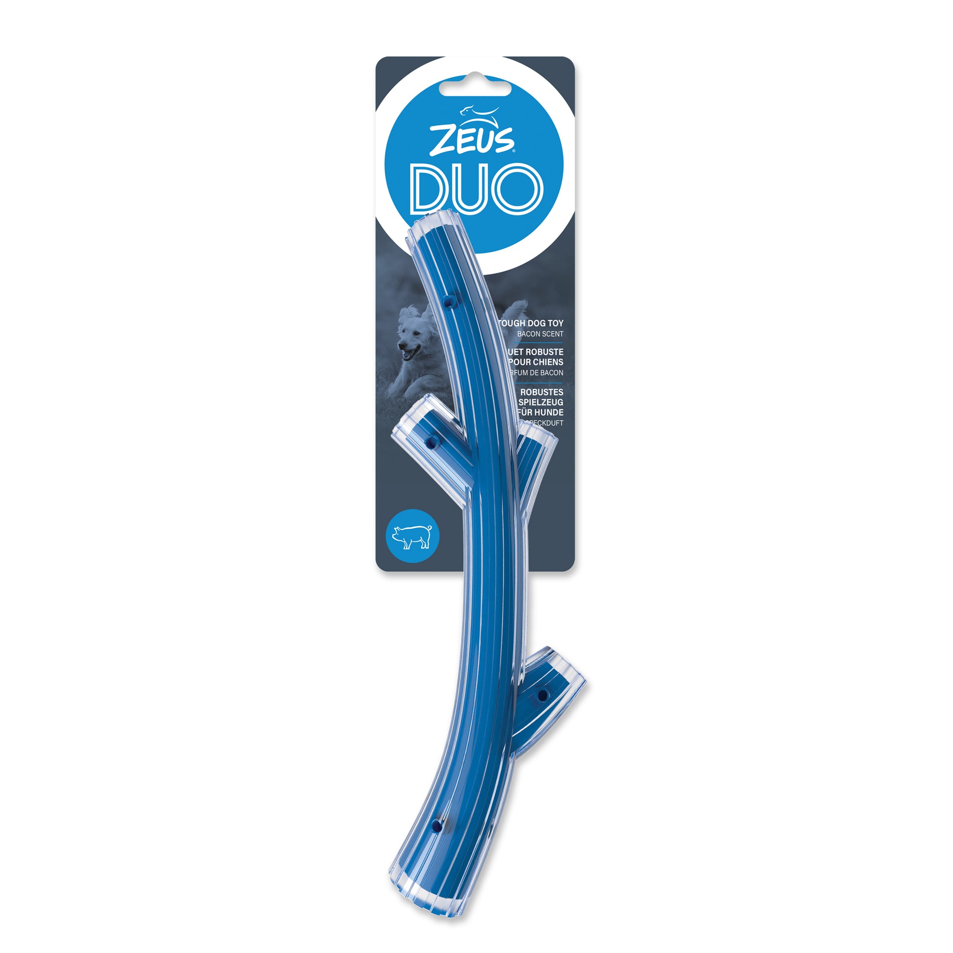 Zeus Duo Dog Toy Stick Bacon Scent Blue  Dog Toys  | PetMax Canada