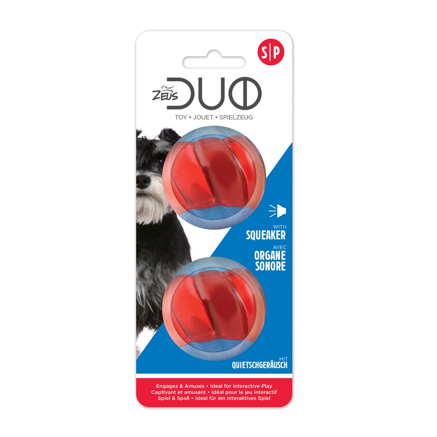 Zeus Duo Dog Toy Ball With Squeaker  Dog Toys  | PetMax Canada