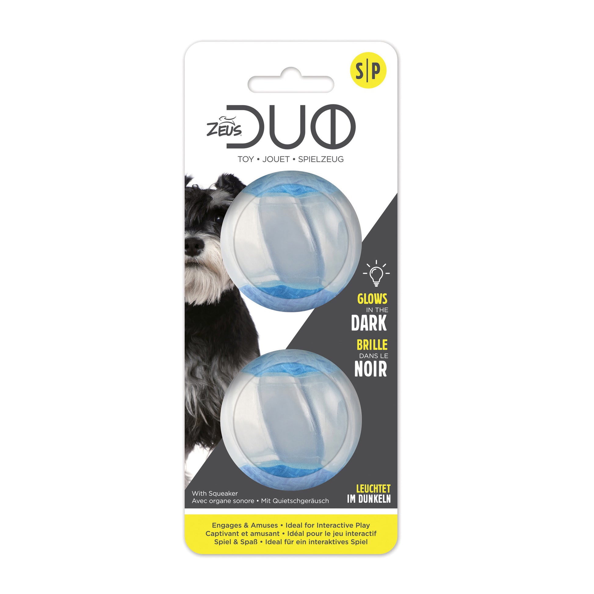 Zeus Duo Dog Toy Ball Glow In The Dark & Squeaker  Dog Toys  | PetMax Canada