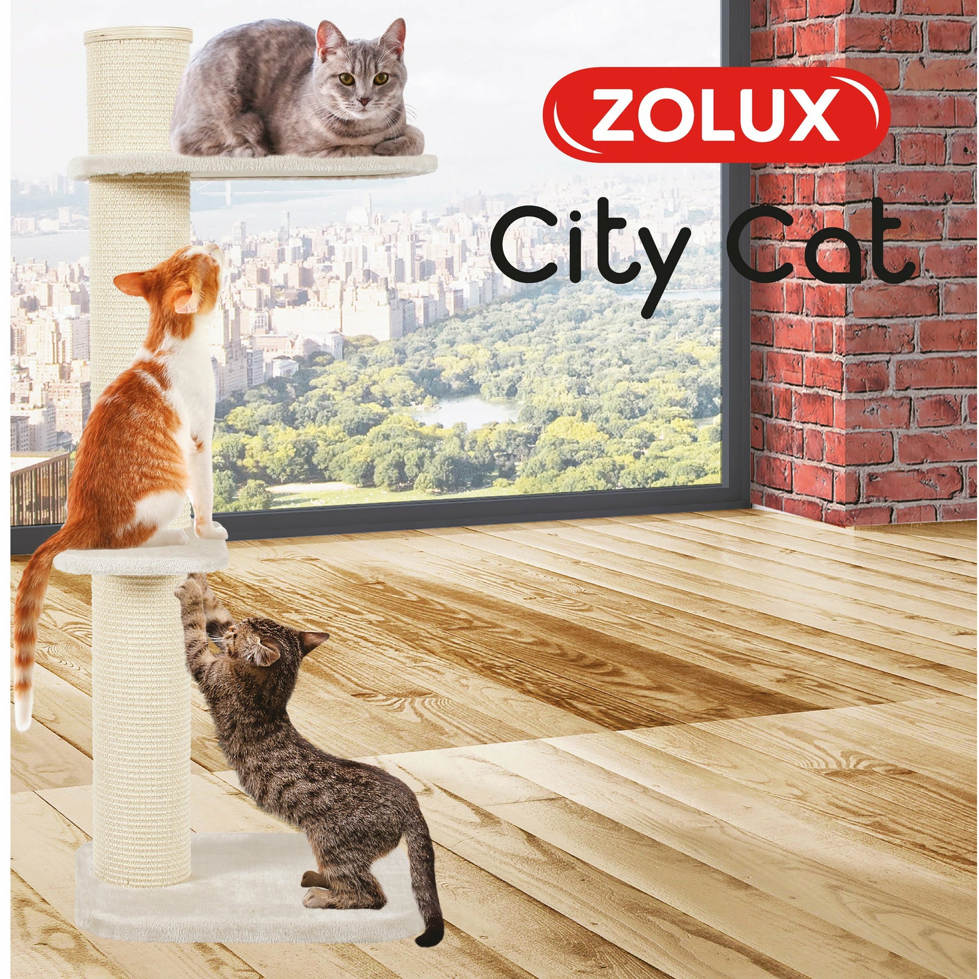Zolux City Cat 3 Cat Scratching Post With 2 Platforms Beige  Cat Scratching Posts  | PetMax Canada