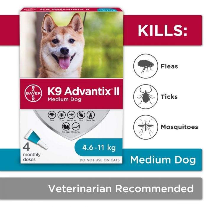 K9 Advantix II Medium Dogs 4.6Kg - 11Kg / 4 Pack Flea & Tick Topical Applications 4.6Kg - 11Kg | PetMax Canada
