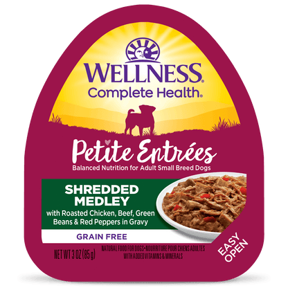 Wellness Petite Entrées Shredded Medley Tender Chicken, Turkey, Carrots & Green Beans Wet Dog Food - 85g - Canned Dog Food - Wellness - PetMax Canada