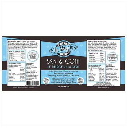 Dr. Maggie Skin and Coat Omega 3 Supplement with Fish Oil, Flax, and Olive Oil - 240mL - Health Care - Dr. Maggie's - PetMax Canada