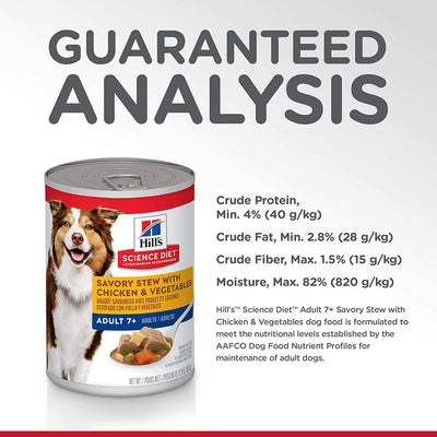Hill's Science Diet Adult 7+ Savory Stew with Chicken & Vegetables dog food - 363g - Canned Dog Food - Hill's Science Diet - PetMax Canada