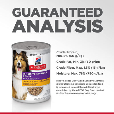 Hill's Science Diet Adult Sensitive Stomach & Skin Chicken & Vegetable Entrée Canned Dog Food - 363g - Canned Dog Food - Hill's Science Diet - PetMax Canada