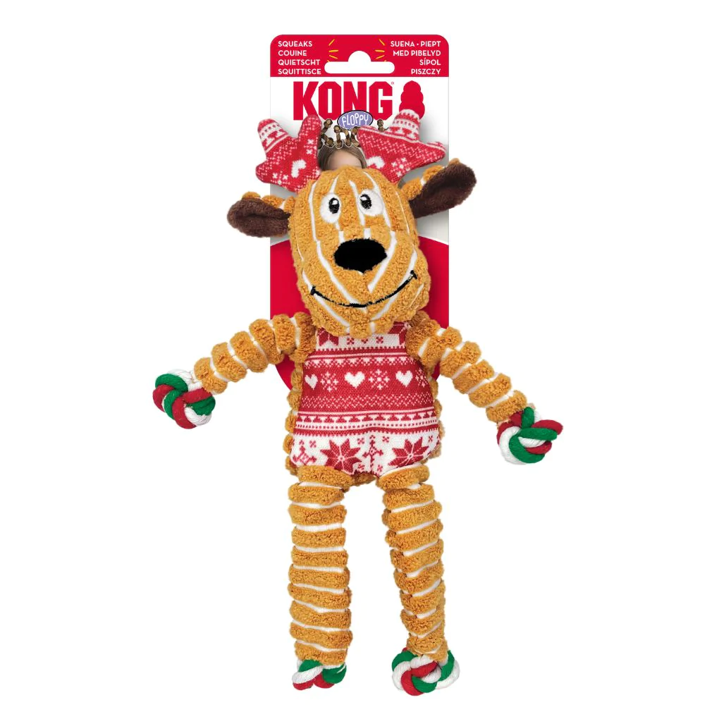 Kong Holiday Dog Toy Floppy Knots Reindeer  Dog Toys  | PetMax Canada