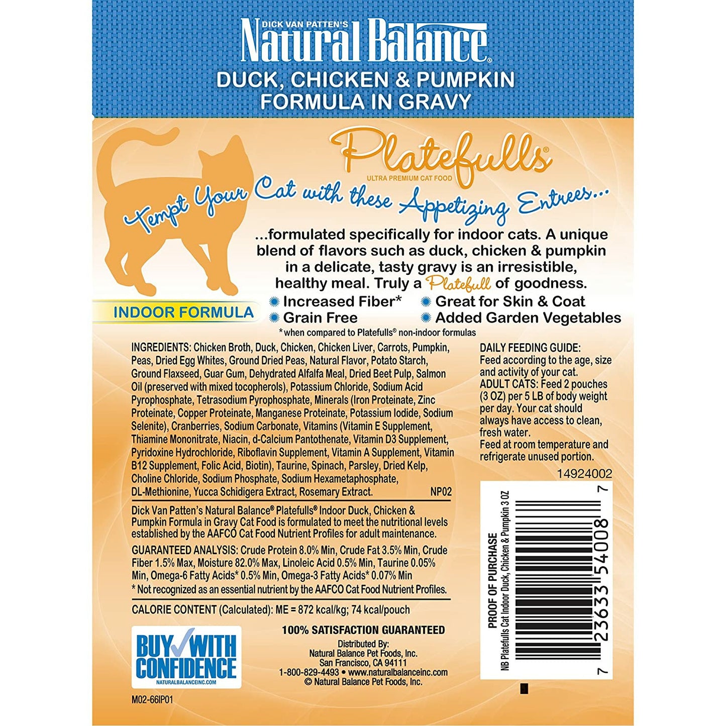 Natural Balance Platefulls Indoor Duck, Chicken & Pumpkin Wet Cat Food  Canned Cat Food  | PetMax Canada