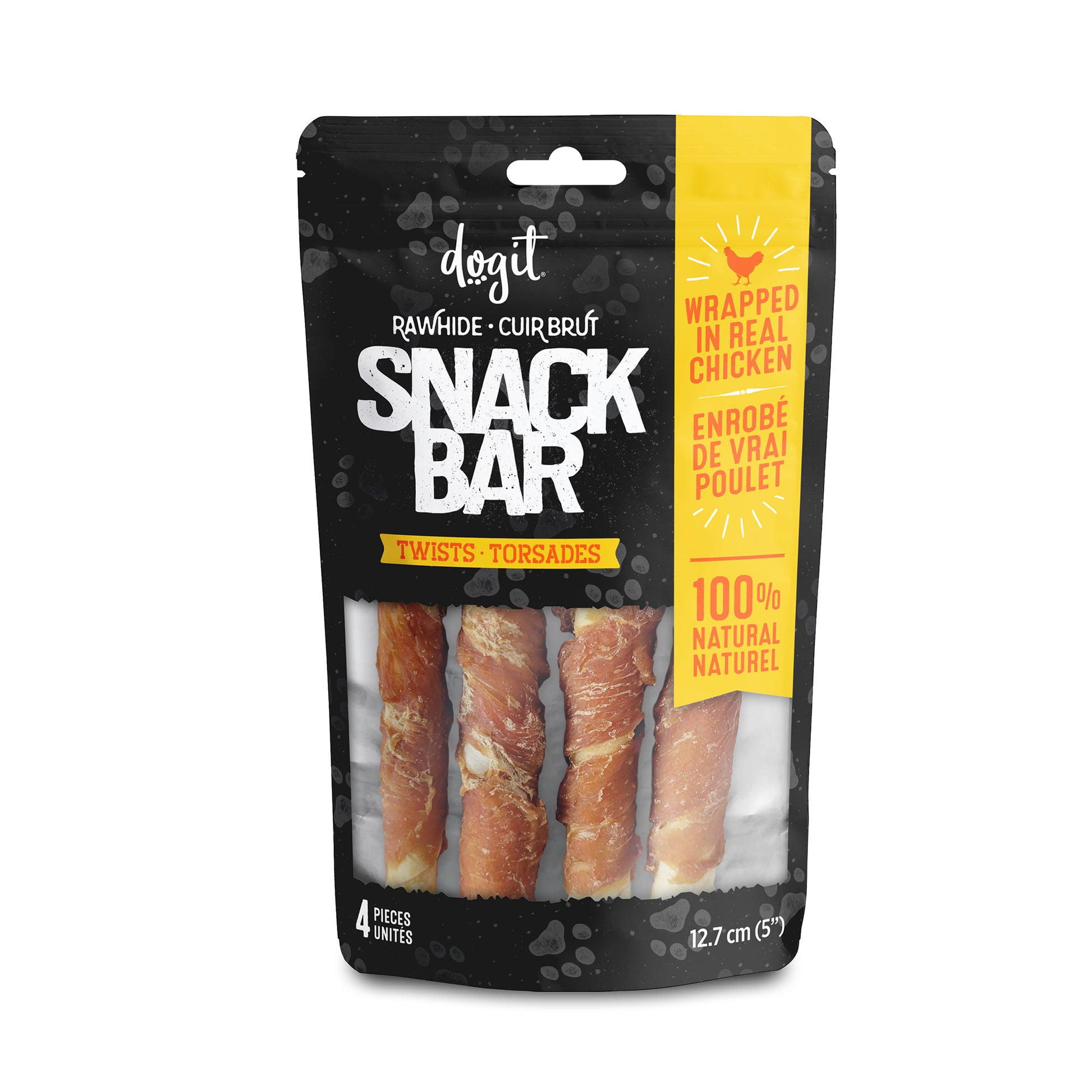 Dogit Snack Bar Dog Treats Chicken Rawhide Twist Medium: 13cm / 4 Pack Dog Treats Medium: 13cm | PetMax Canada