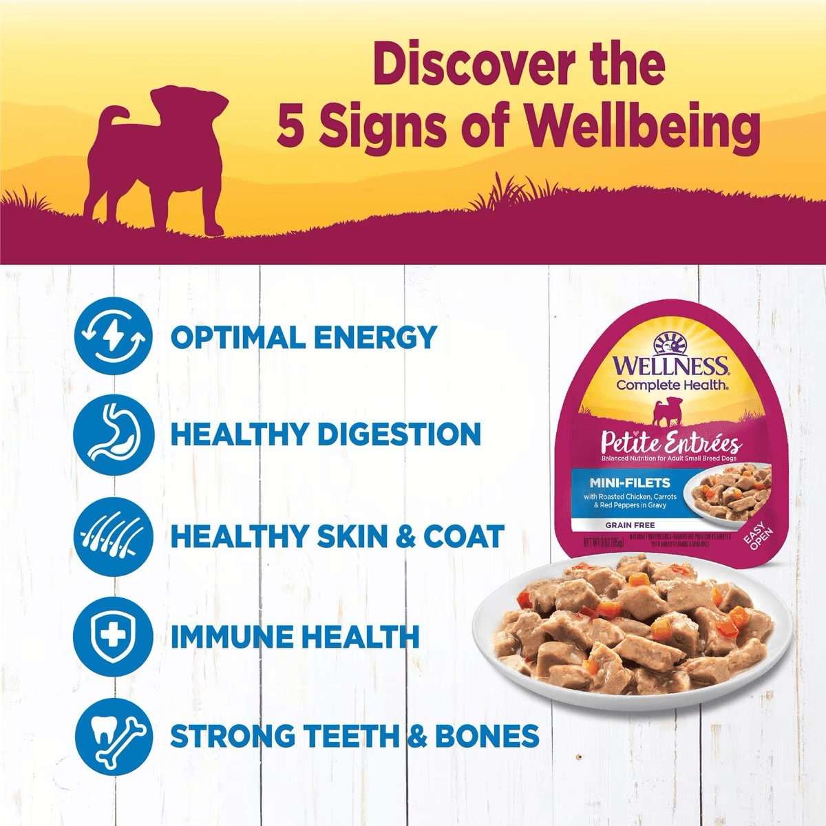 Wellness Petite Entrées Roasted Chicken, Carrots & Red Peppers in Gravy Wet Small Breed Dog Food - 85g - Canned Dog Food - Wellness - PetMax Canada