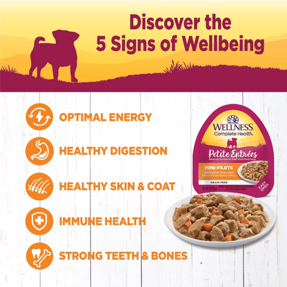 Wellness Petite Entrées Roasted Beef, Chicken, Beef, Carrots & Green Beans in Gravy Wet Small Breed Dog Food - 85g - Canned Dog Food - Wellness - PetMax Canada