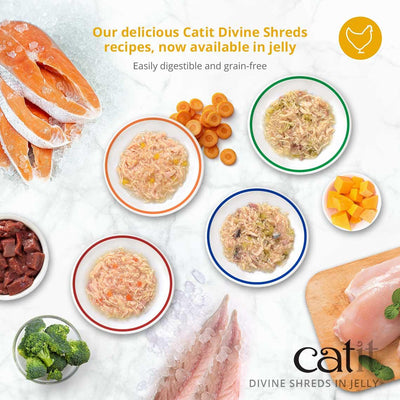 Catit Divine Shreds Chicken, Salmon & Pumpkin In Jelly 4 Pack - 4 x 85g - Canned Cat Food - Catit - PetMax Canada