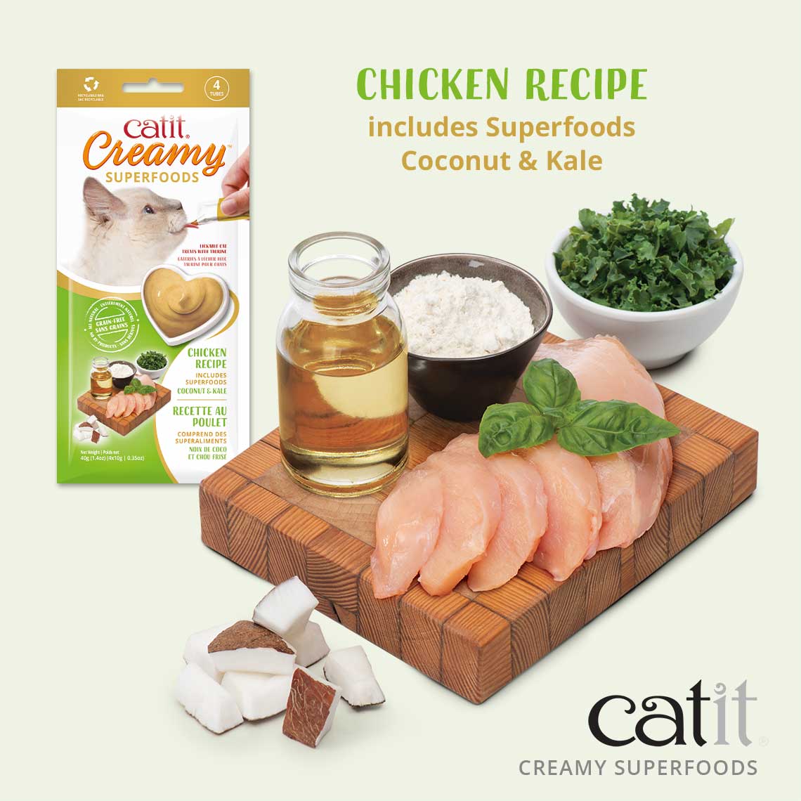 Catit Creamy Superfood Treats Chicken with Coconut & Kale  Cat Treats  | PetMax Canada