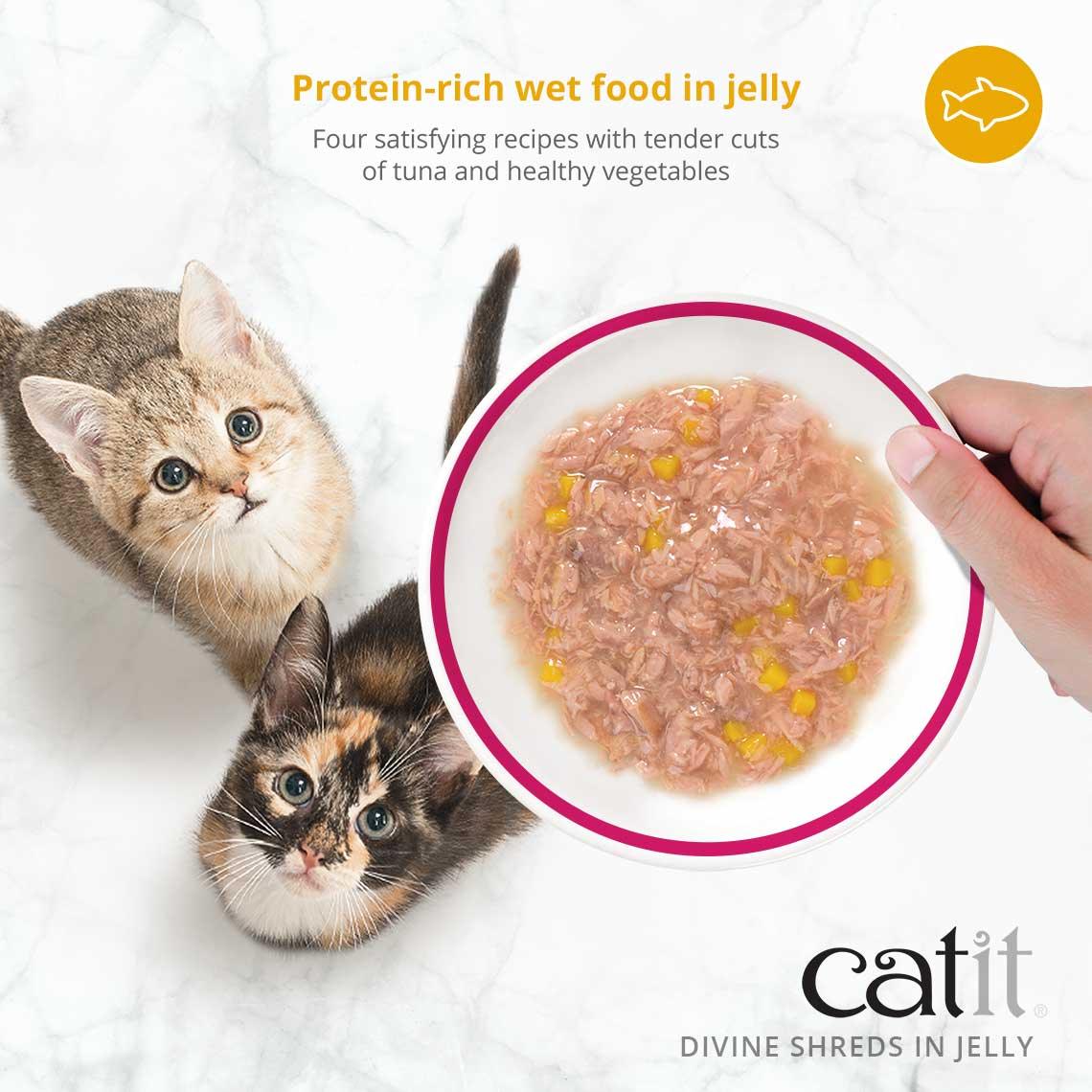 Catit Divine Shreds Tuna, Shrimp & Pumpkin In Jelly 4 Pack  Canned Cat Food  | PetMax Canada