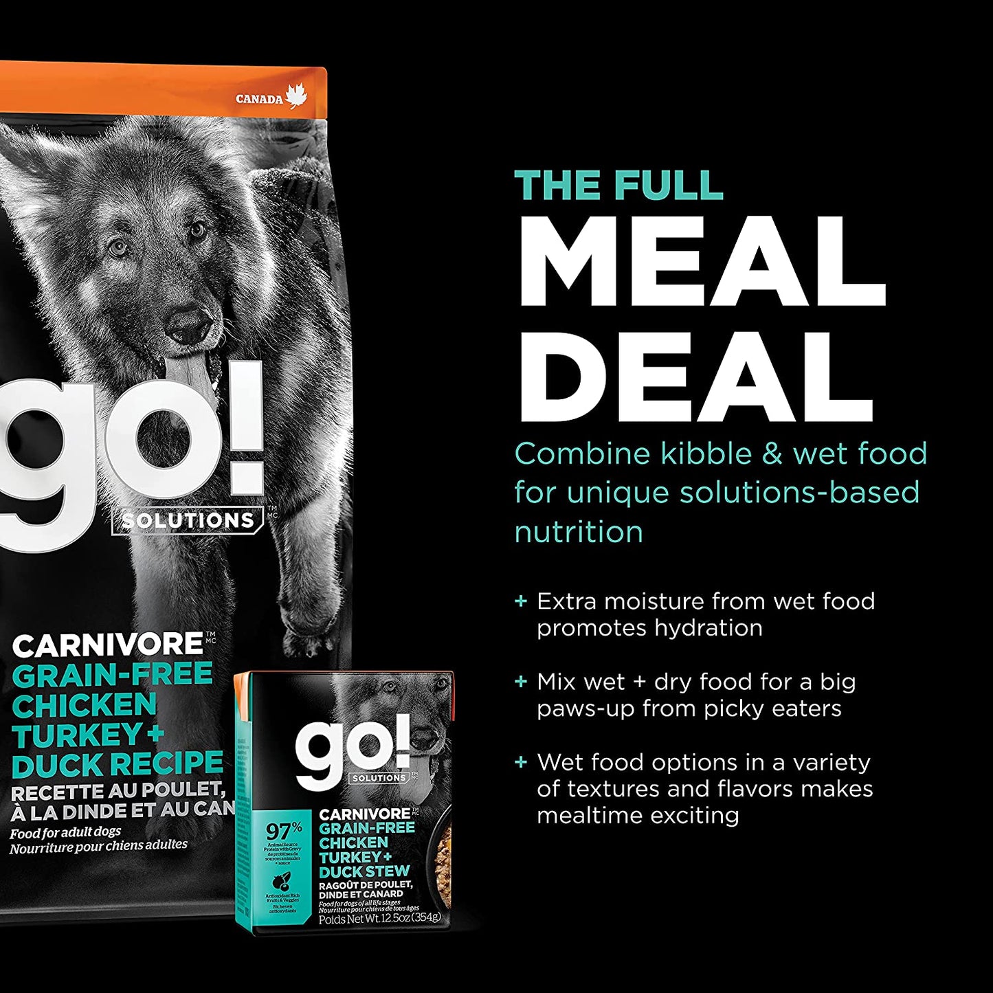 GO! CARNIVORE Grain Free Chicken, Turkey + Duck Adult Recipe for dogs  Dog Food  | PetMax Canada
