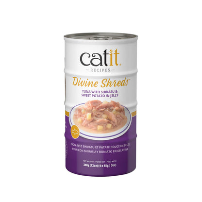 Catit Divine Shreds Tuna, Shirasu & Sweet Potato In Jelly 4 Pack - 4 x 85g - Canned Cat Food - Catit - PetMax Canada