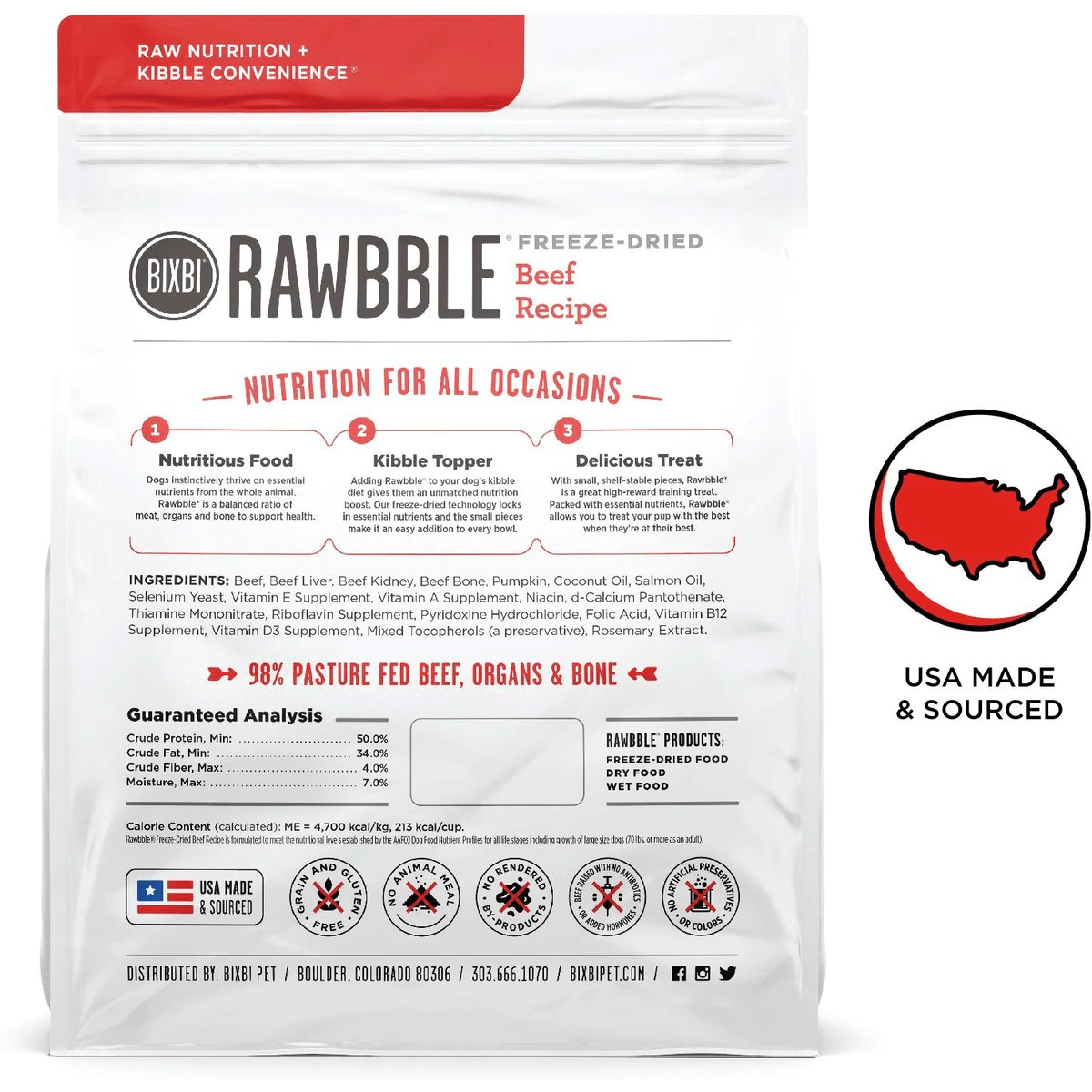 Bixbi Rawbble Beef Recipe Grain-Free Freeze-Dried Dog Food - 340g - Dog Food - Bixbi - PetMax Canada