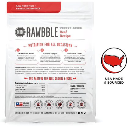 Bixbi Rawbble Beef Recipe Grain-Free Freeze-Dried Dog Food - 340g - Dog Food - Bixbi - PetMax Canada