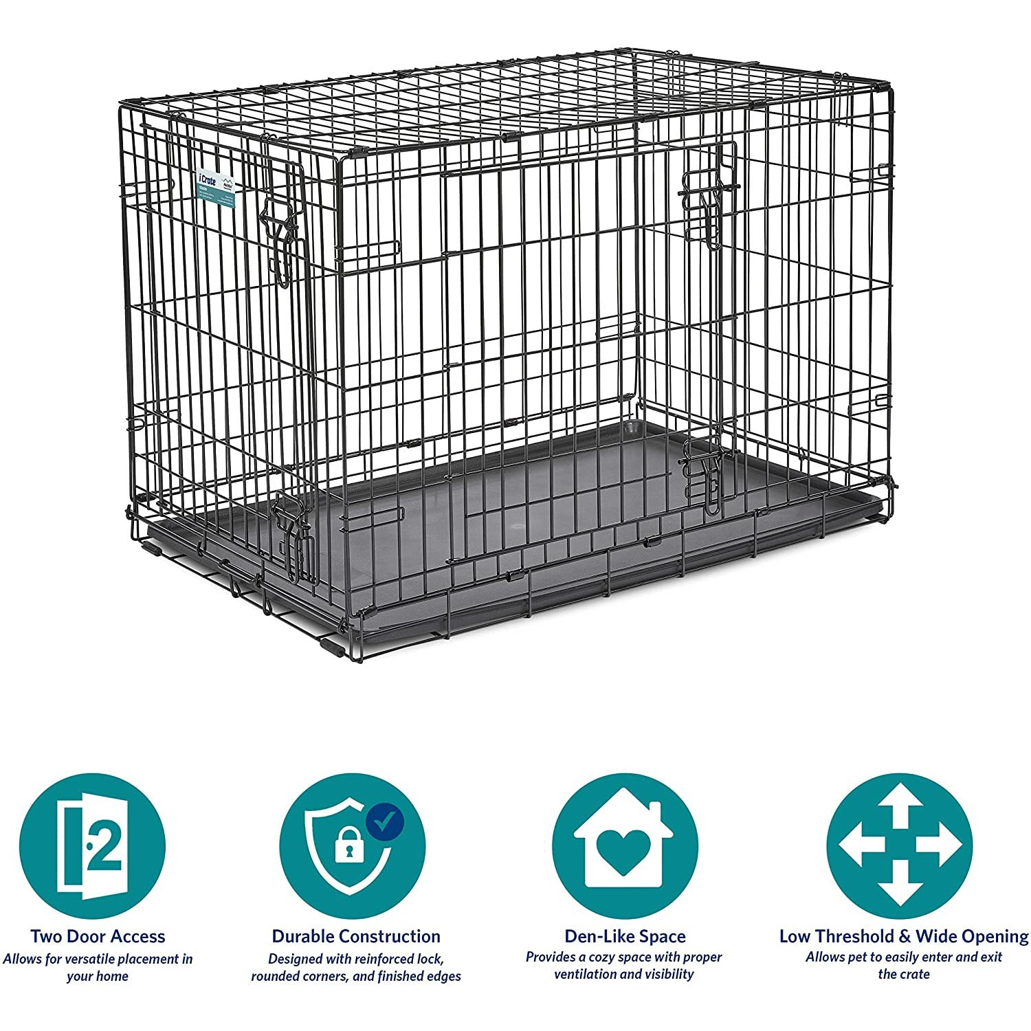Bud'Z Deluxe Dog Crate With Double Door  Wire Crates  | PetMax Canada