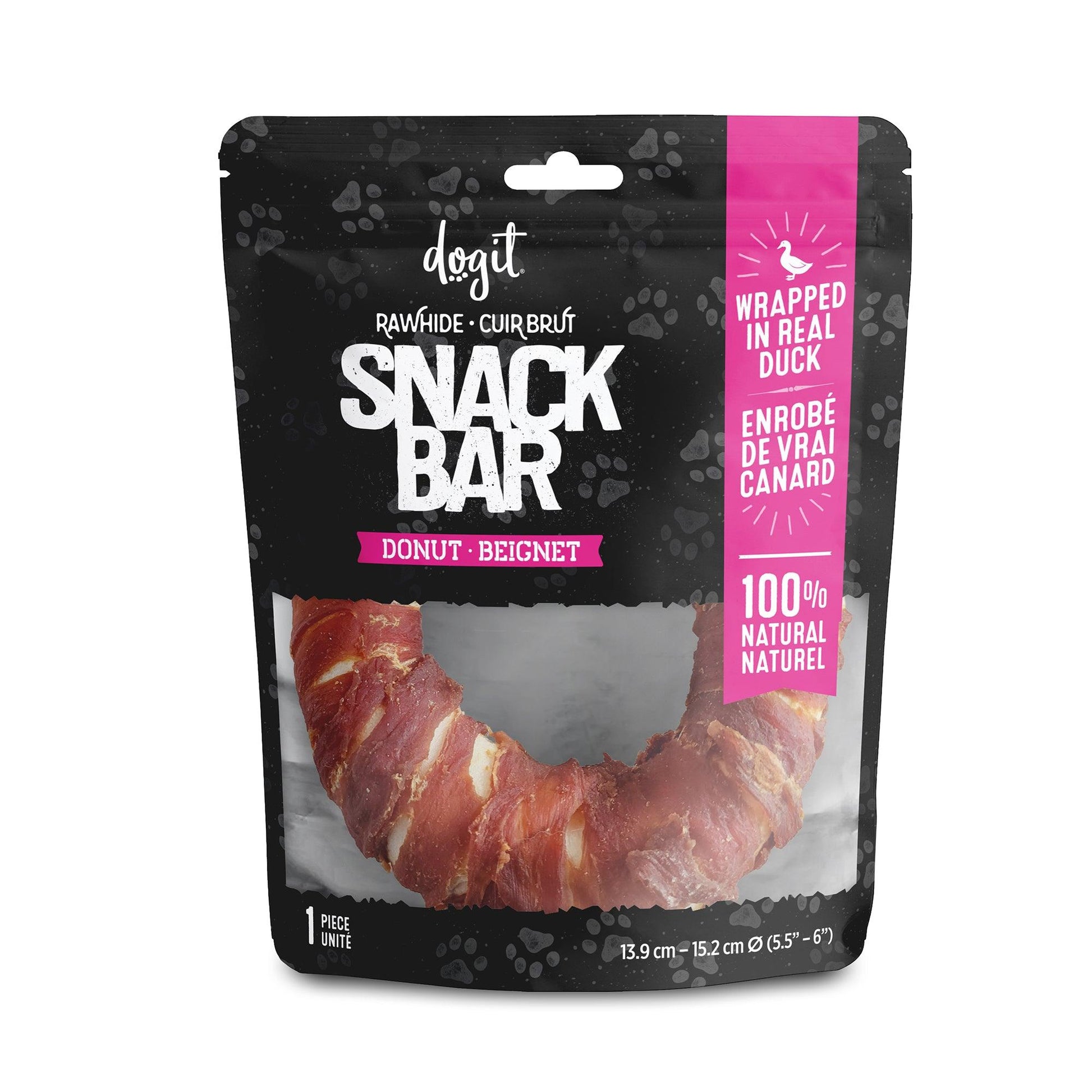 Dogit Snack Bar Dog Treats Duck Rawhide Donut Large: 14cm / Individual Dog Treats Large: 14cm | PetMax Canada