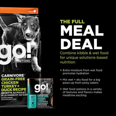 GO! CARNIVORE Grain Free Chicken, Turkey + Duck Puppy Recipe for dogs - 1.59 Kg - Dog Food - Go! - PetMax Canada