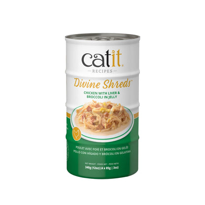 Catit Divine Shreds Chicken, Liver & Broccoli In Jelly 4 Pack - 4 x 85g - Canned Cat Food - Catit - PetMax Canada