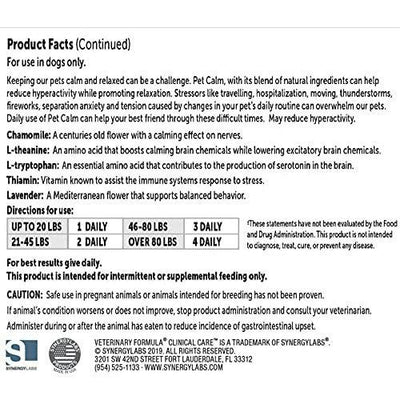 Veterinary Formula Clinical Care Pet Calm Supplement - 30 Count - Health Care - Synergy Labs - PetMax Canada