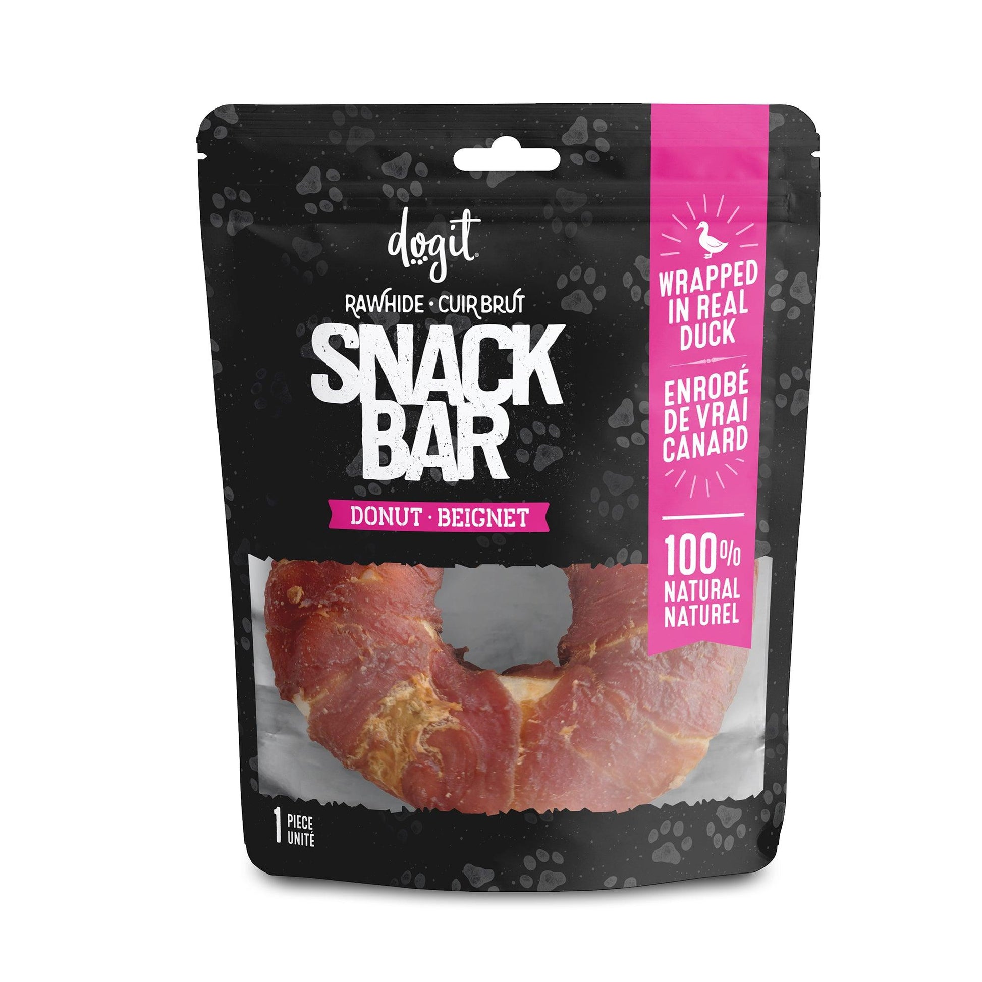 Dogit Snack Bar Dog Treats Duck Rawhide Donut Medium: 10cm / Individual Dog Treats Medium: 10cm | PetMax Canada