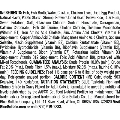 Blue Buffalo Tastefuls Adult Fish And Shrimp Entree in Gravy Flaked - 156g - Canned Cat Food - Blue Buffalo - PetMax Canada