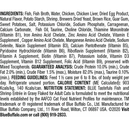 Blue Buffalo Tastefuls Adult Fish And Shrimp Entree in Gravy Flaked - 156g - Canned Cat Food - Blue Buffalo - PetMax Canada
