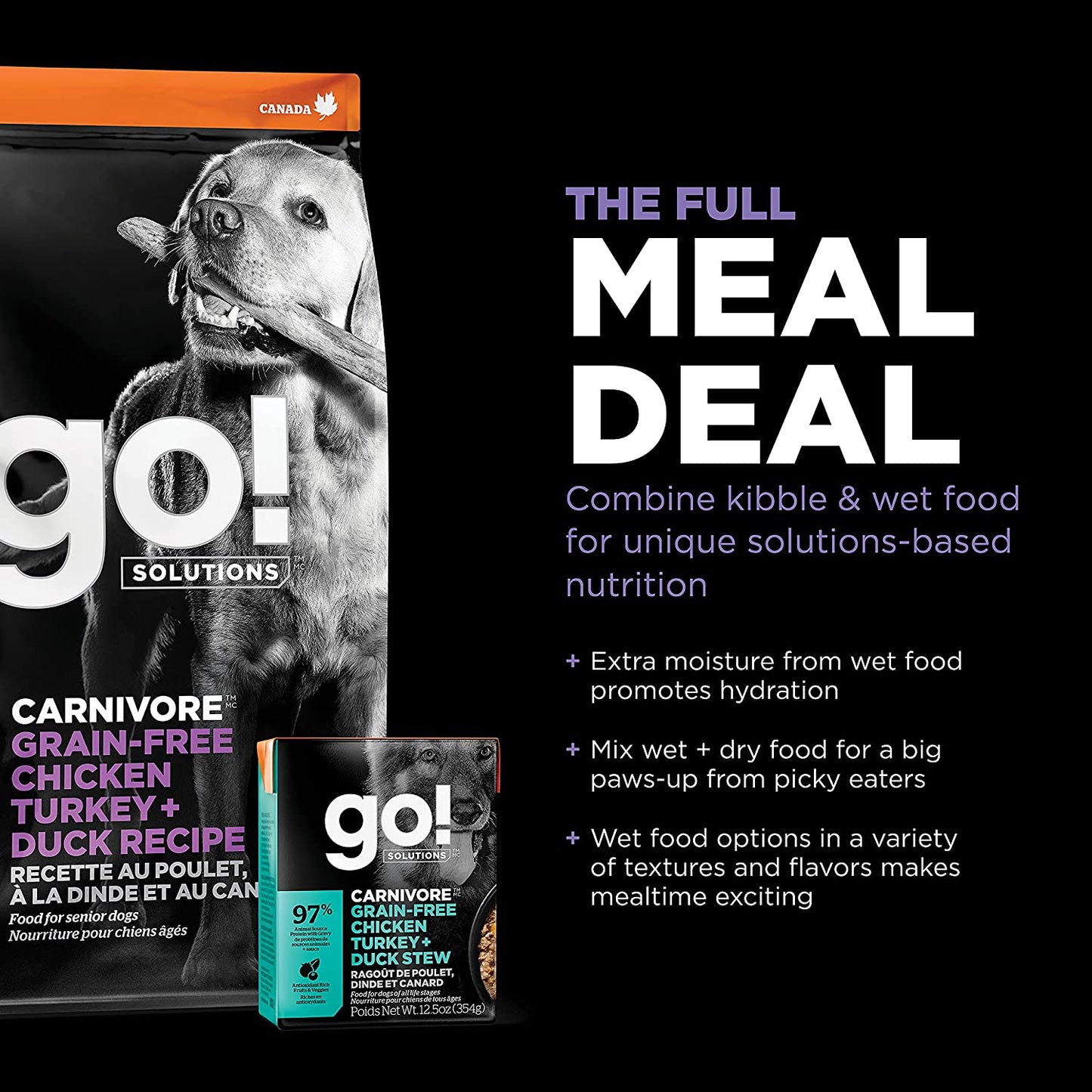 GO! CARNIVORE Grain Free Chicken, Turkey + Duck Senior Recipe for dogs  Dog Food  | PetMax Canada