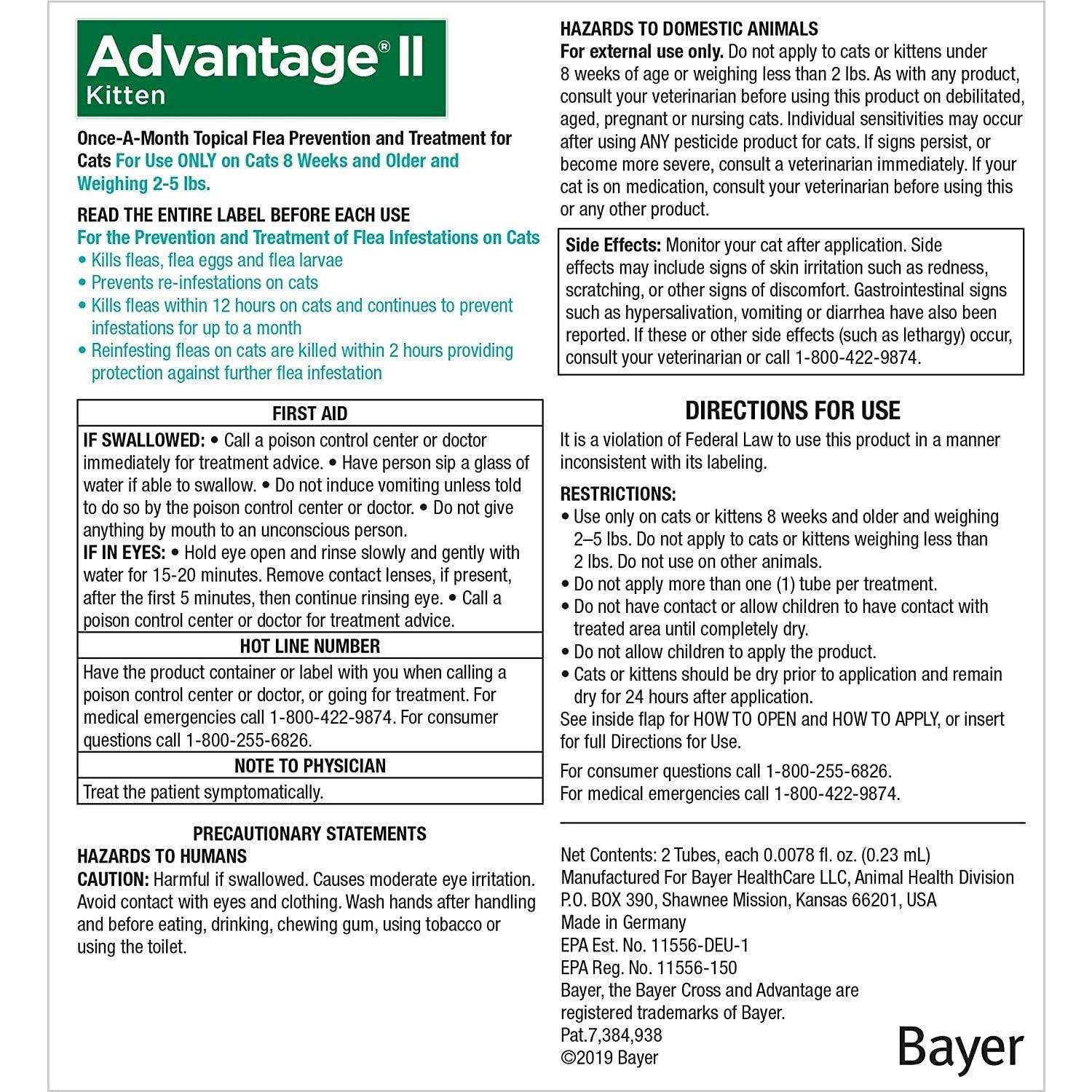 Advantage II For Kittens - Under 2.3Kg / 4 Pack - Flea & Tick - Advantage - PetMax Canada
