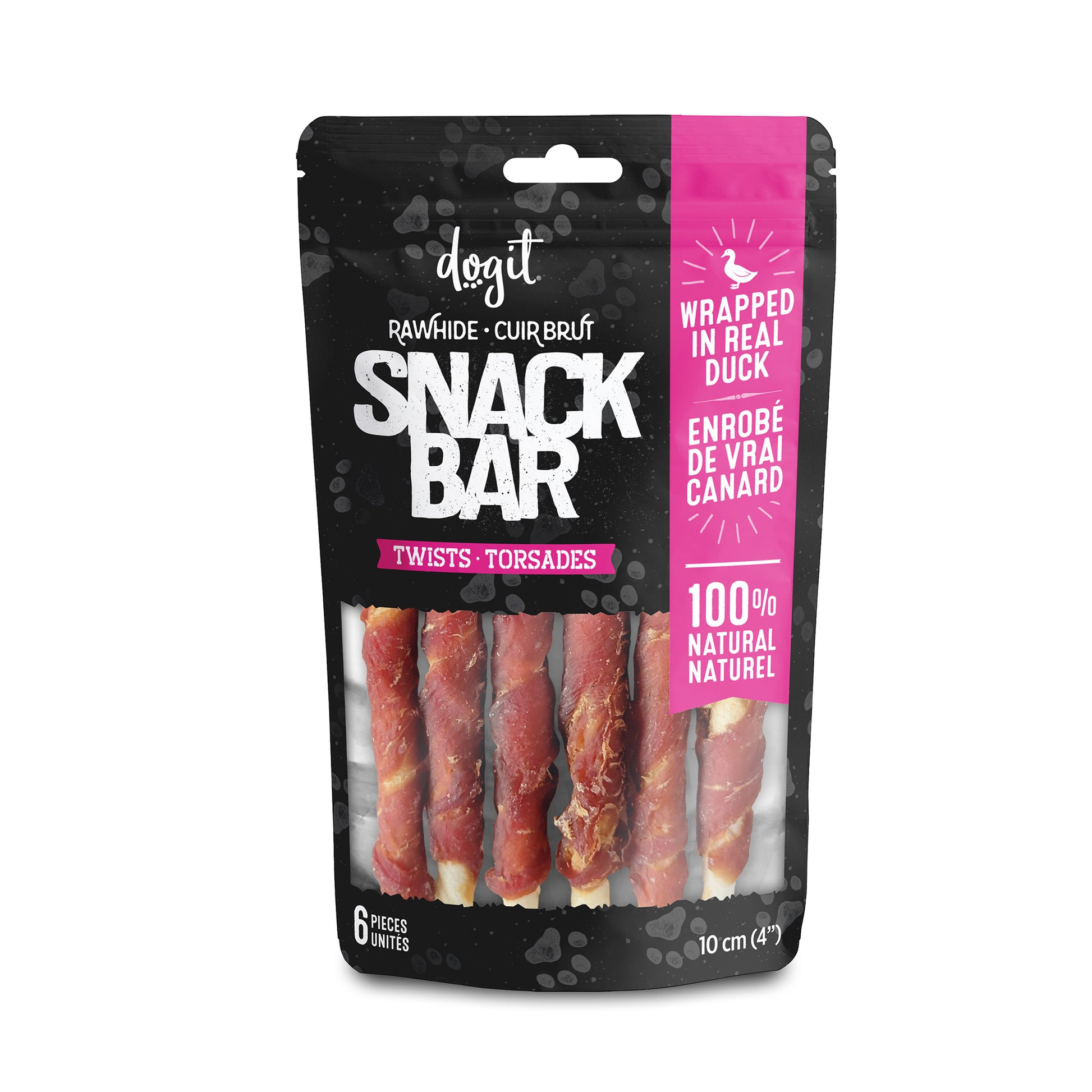 Dogit Snack Bar Dog Treats Duck Rawhide Twist Small: 10cm / 6 Pack Dog Treats Small: 10cm | PetMax Canada