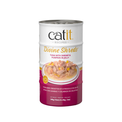Catit Divine Shreds Tuna, Shrimp & Pumpkin In Jelly 4 Pack - 4 x 85g - Canned Cat Food - Catit - PetMax Canada