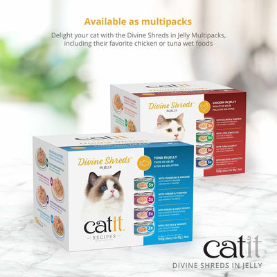 Catit Divine Shreds Chicken, Salmon & Pumpkin In Jelly 4 Pack - 4 x 85g - Canned Cat Food - Catit - PetMax Canada