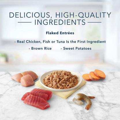 Blue Buffalo Tastefuls Tuna, Chicken, Fish & Shrimp Entrées Variety Pack Flaked Wet Cat Food - 12 x 85g - Canned Cat Food - Blue Buffalo - PetMax Canada