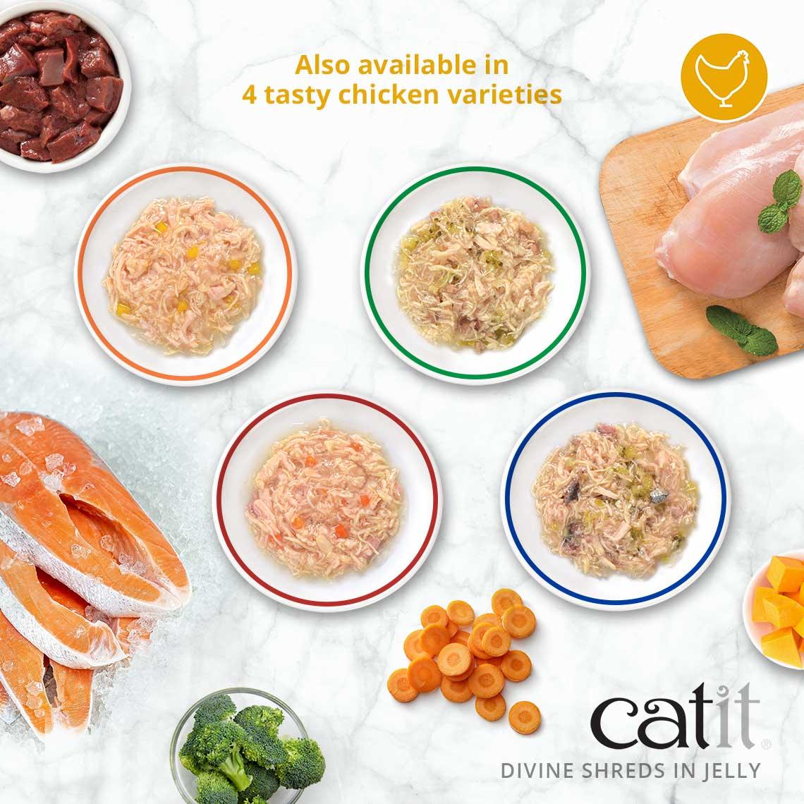 Catit Divine Shreds Tuna, Shrimp & Pumpkin In Jelly 4 Pack - 4 x 85g - Canned Cat Food - Catit - PetMax Canada