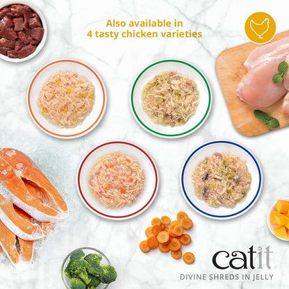 Catit Divine Shreds Tuna, Shrimp & Pumpkin In Jelly 4 Pack - 4 x 85g - Canned Cat Food - Catit - PetMax Canada