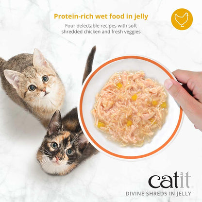 Catit Divine Shreds Chicken, Liver & Broccoli In Jelly 4 Pack - 4 x 85g - Canned Cat Food - Catit - PetMax Canada