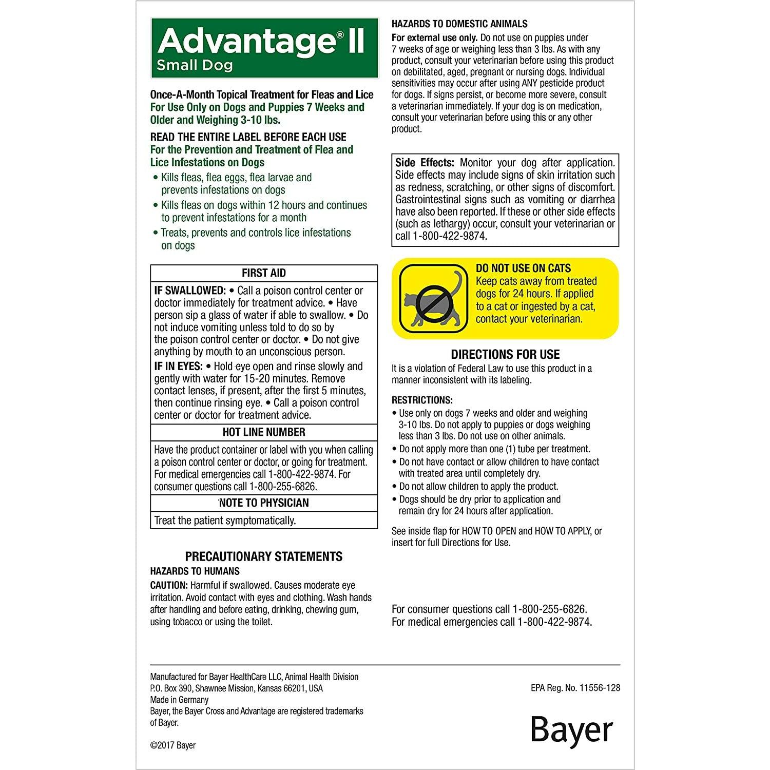 Advantage II For Small Dogs - Under 4.5Kg / 4 Pack - Flea & Tick Topical Applications - Advantage - PetMax Canada