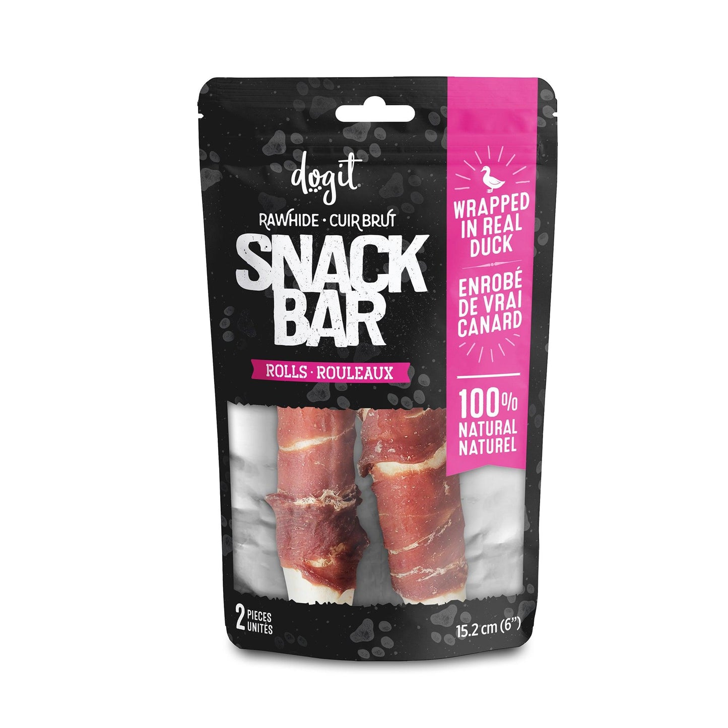 Dogit Snack Bar Dog Treats Duck Rawhide Twist Large: 15cm / 2 Pack Dog Treats Large: 15cm | PetMax Canada